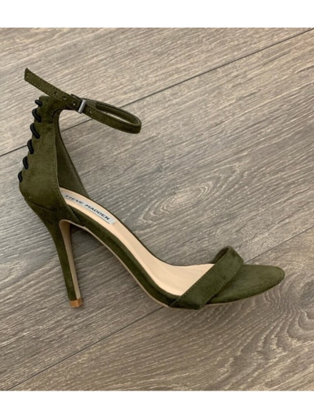 Steve Madden Olive Green Suede Ankle-Strap Stiletto